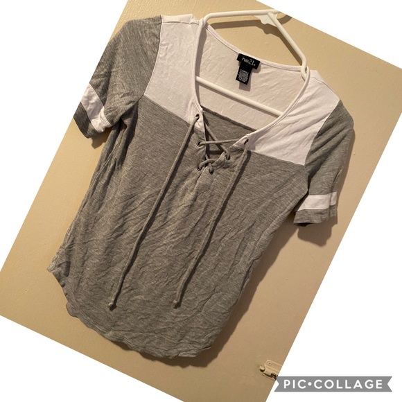 X small grey/white Rue21 tee with draw string top - Picture 1 of 1